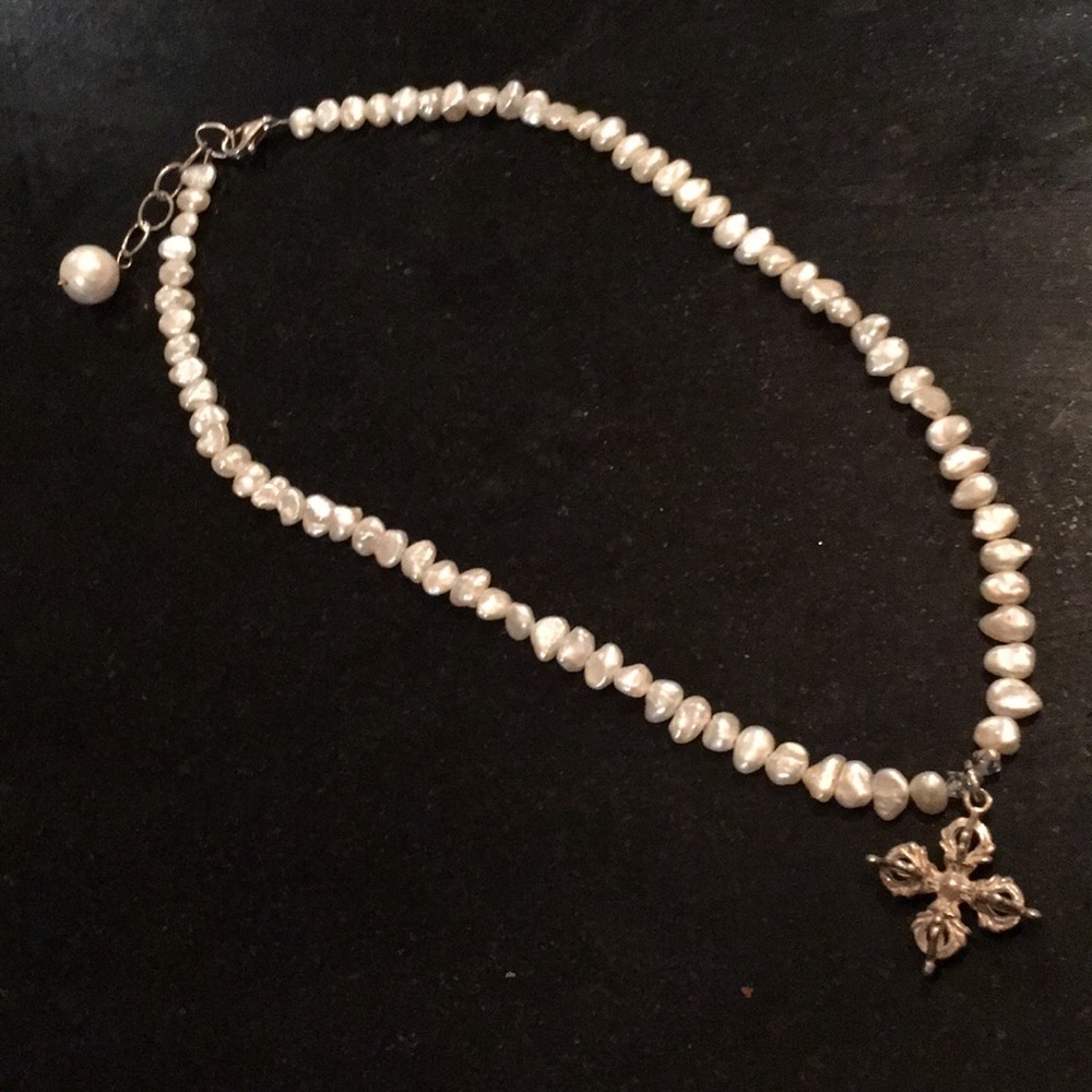 Double Durge Tibetan Necklace in Pearl & Silver